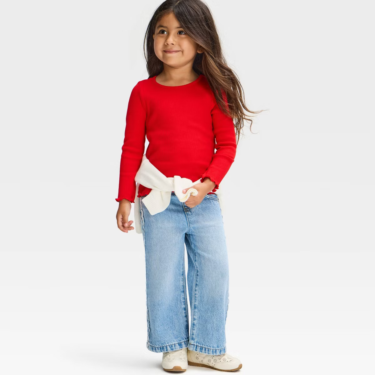 Toddler Girls' Long Sleeve Ribbed Solid T-Shirt - Cat & Jack\u2122 Red 2T | Target