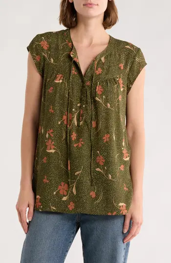 DR2 by Daniel Rainn Flounce Back Split Neck Top in Olive at Nordstrom Rack, Size X-Large | Nordstrom Rack