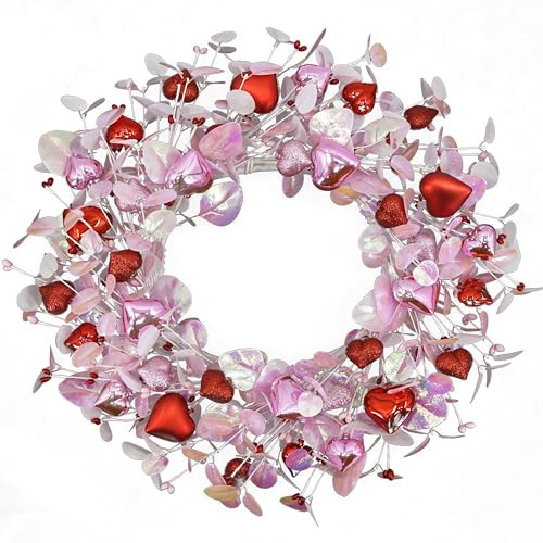 AMF0RESJ Valentine's Day Wreath for Front Door Valentine Wreath with Pink Eucalyptus Leaves,Pink and red Hearts for Indoor Outdoor Wedding Anniversary Party Home Wall Window Festival Decoration | Amazon (US)