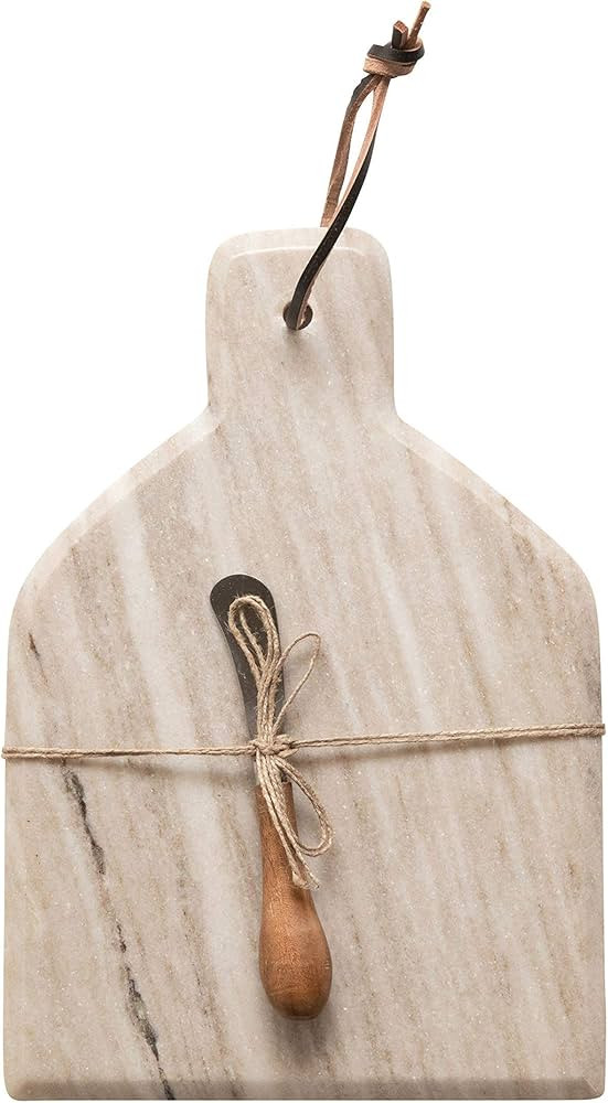 Creative Co-Op 12"L x 8"W Marble Cheese/Cutting Board w/ Canape Knife, Buff Color, Set of 2 Piece... | Amazon (US)
