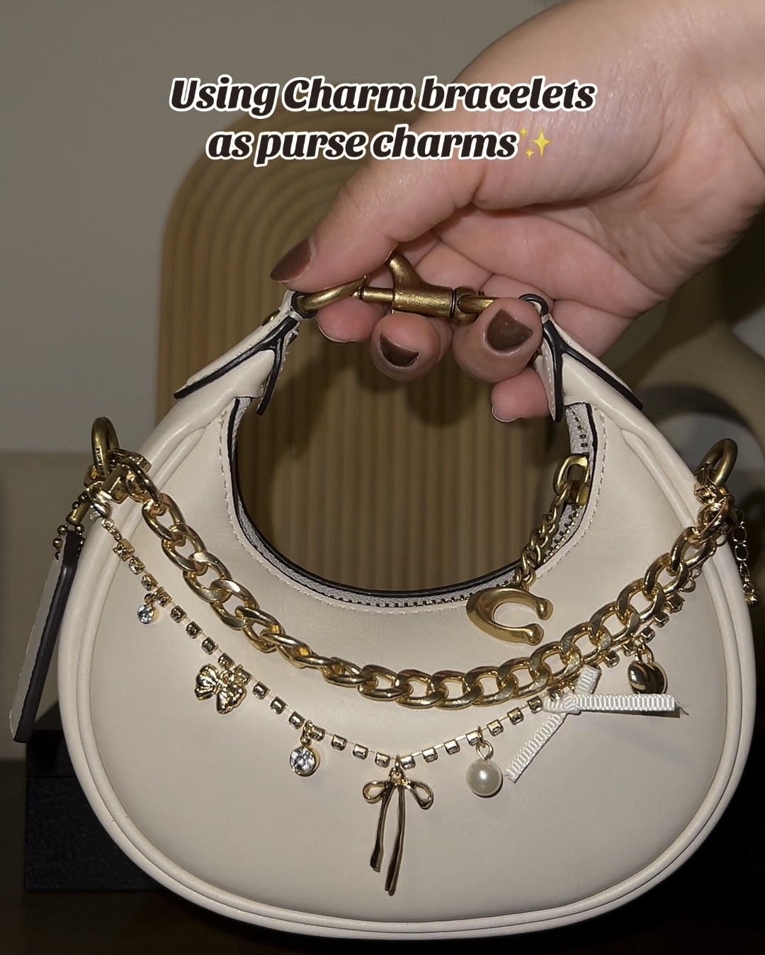 Using charm bracelets as purse accessories for my coach, Jonie bag 👛🎀✨

The 2 bracelets in the beginning are now sold out but I put some more inspiration for you 🫶🏼

#LTKItBag #LTKStyleTip #LTKFindsUnder50