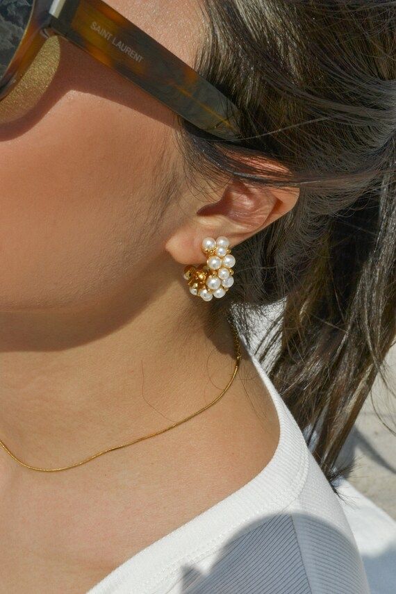 Pearl Hoop Earrings, Gold Pearl Hoops, Pearl Hoop earrings, Statement Earrings, Pearl Earrings, P... | Etsy (US)