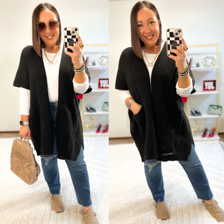 New ribbed sweater cape from Walmart and under $30!  One size fits all!  Love this one!  Size xxl tee. Size 14 jeans. Linked similar mules from Amazon  

#LTKSeasonal #LTKfindsunder50 #LTKmidsize