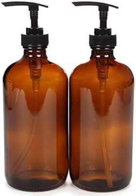 Vivaplex, 2, Large, 16 oz, Empty, Amber Glass Bottles with Black Lotion Pumps | Amazon (US)