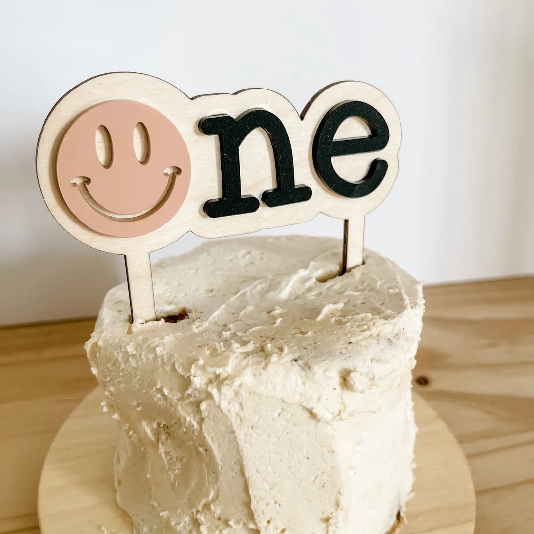 Smiley Face Cake Topper|First Birthday Topper|One Cake Topper|Boho Cake Topper|Retro Cake Topper|... | Etsy (US)