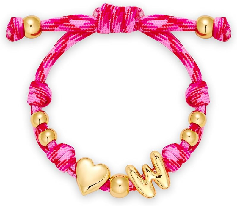 Bubble Initial Bracelets for Women-Dainty 14K Gold-Plated Knotty Bubble Letter Initial Heart Brac... | Amazon (US)