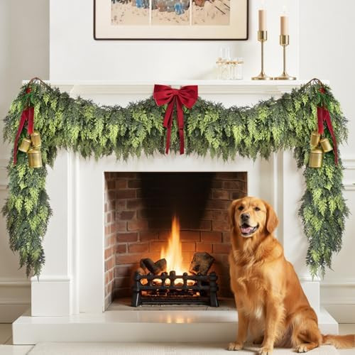 Super-Lush 9ft Christmas Cedar Garland Thickness and Soft, Real Touch Faux Full Cedar Pine Garlan... | Amazon (US)