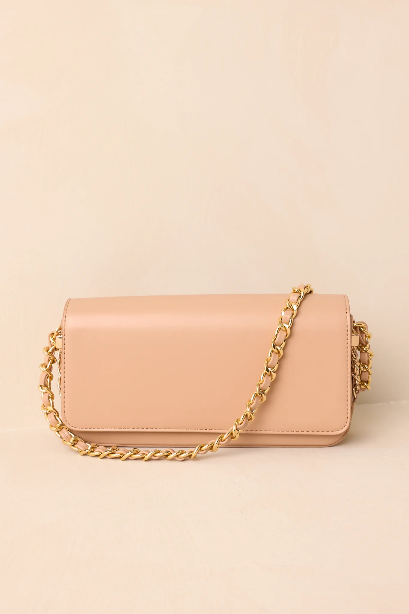A Subtle Reminder Beige Faux Leather Baguette Handbag | Red Dress