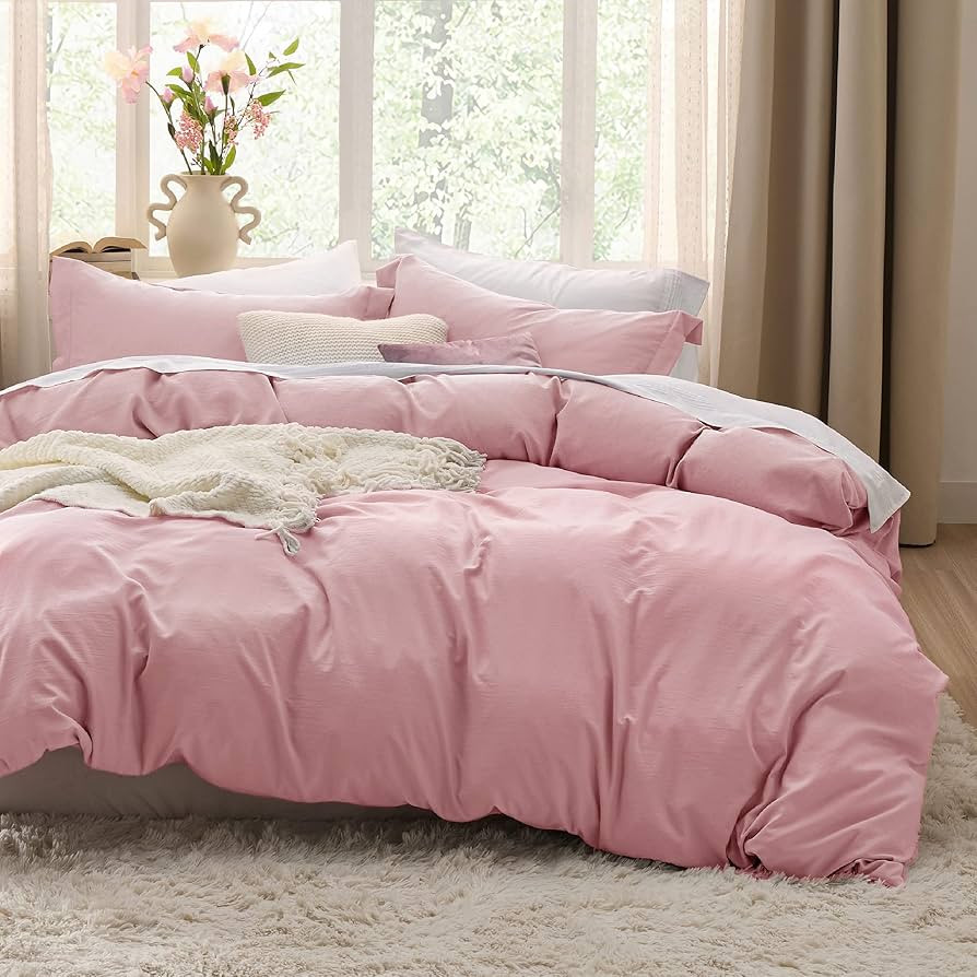 Bedsure Pink Duvet Cover Queen Size - Soft Prewashed Queen Duvet Cover Set, 3 Pieces, 1 Duvet Cov... | Amazon (US)