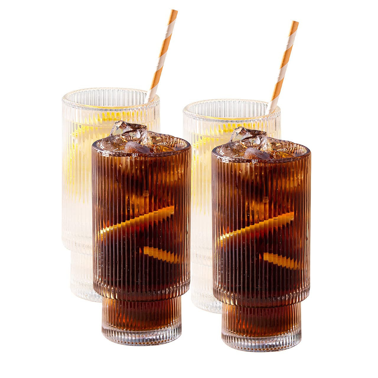 SUNNOW Vastto 11 Ounce Stackable Ribbed Glass Cup,Iced Tea Glasses for Water, Beverage,Juice, Win... | Amazon (US)
