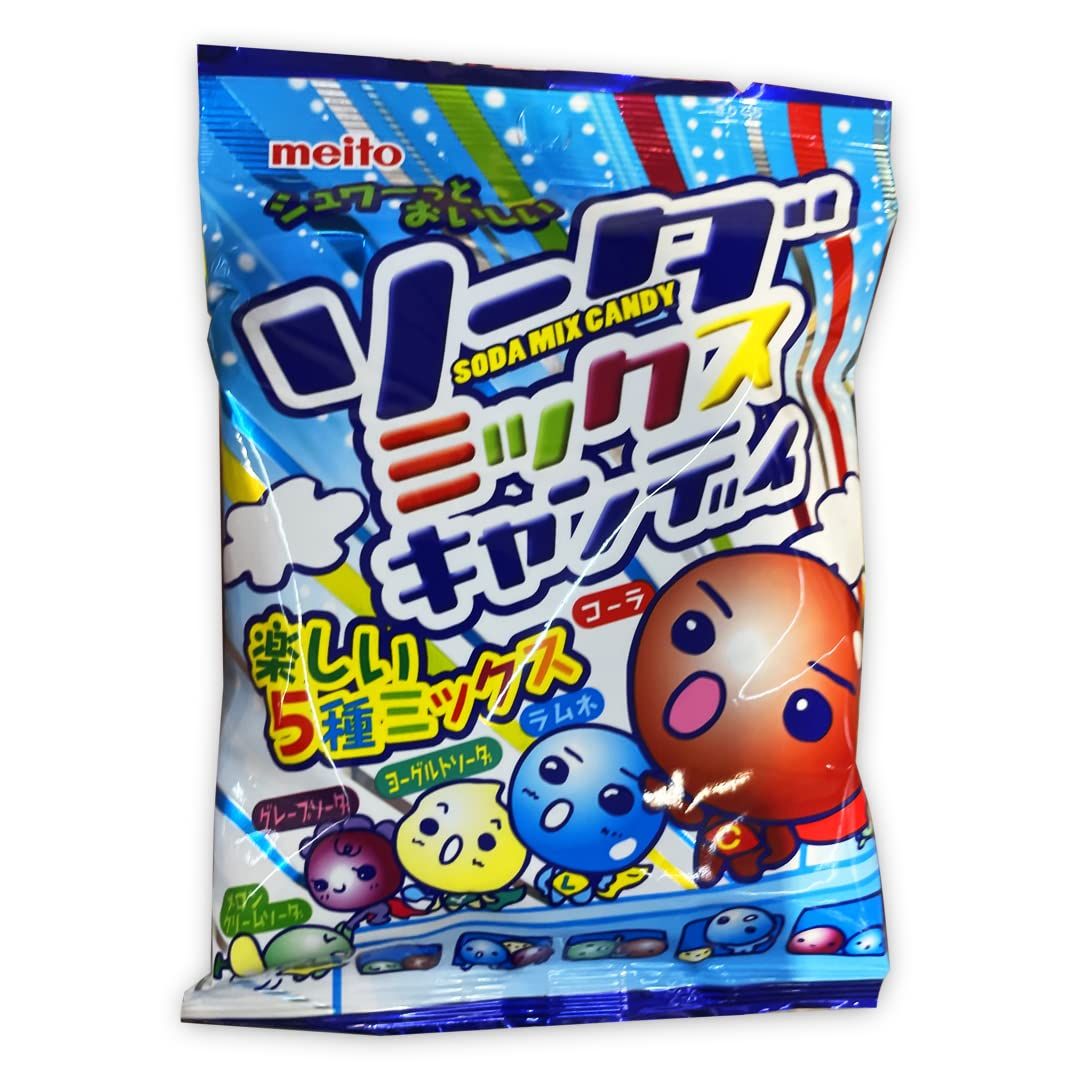 Meito Soda Mix Candies (3.17oz). Fizzy soda candy assortment of grape/cola/ramune/melon cream/yogurt flavors. (TCS-13 L-3) - Pack of 3 | Amazon (US)