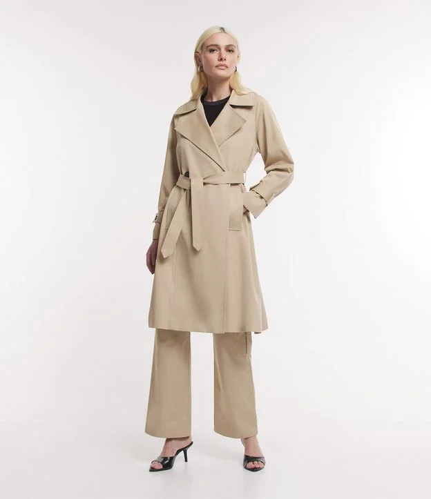 Trench Coat Longo em Gabardine com Amarração e Bolsos Bege | Renner (BR)