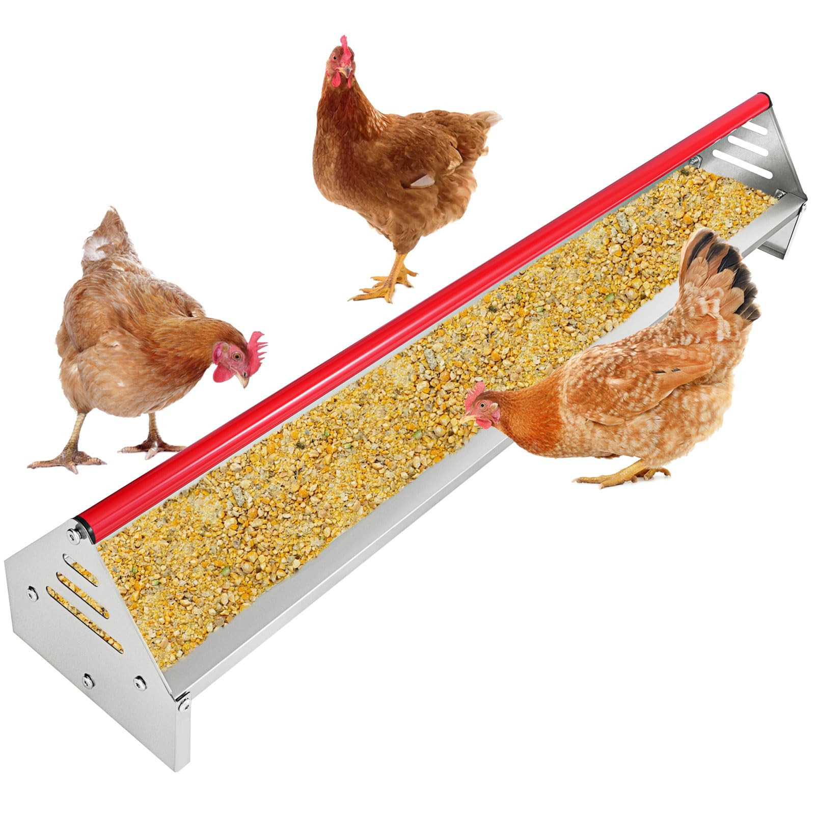 Chicken Feeding Trough 45", Heavy Duty Galvanized Steel Feeder with Drainage Holes & Crossbar, Poultry Feeder Trough for Chicken, Duck, Geese, Turkey, Rabbit and Pigeon | Amazon (US)