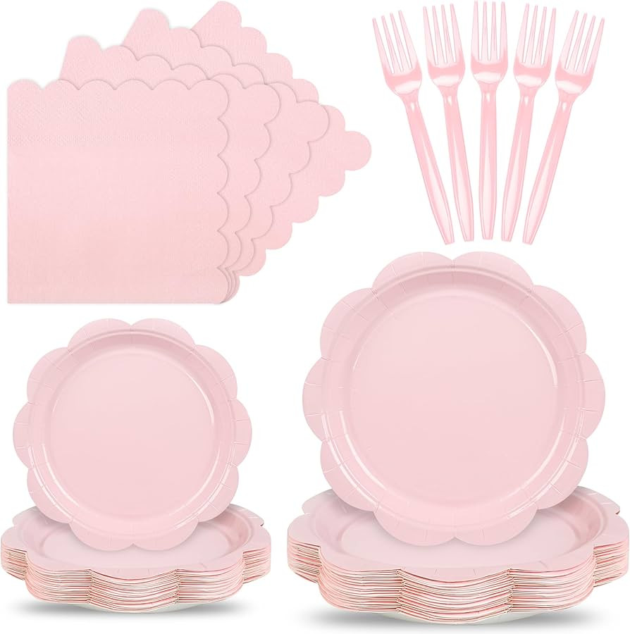 96 Pcs Pink Paper Plates and Napkins Set Party Supplies, Tableware set for 24 Guest include Dispo... | Amazon (US)