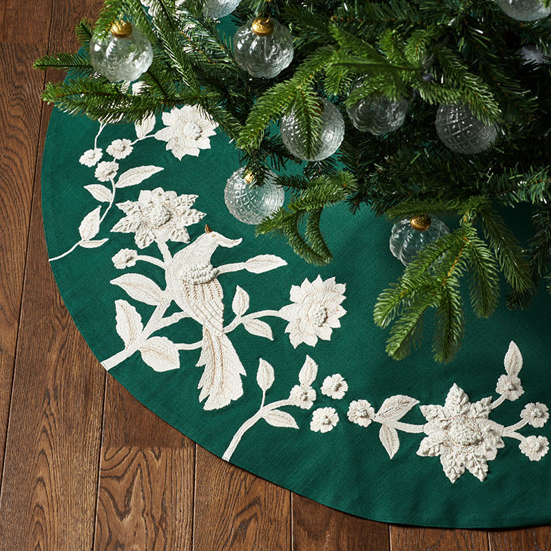 Holiday Tree Skirt - Holiday Bird Green | The Company Store