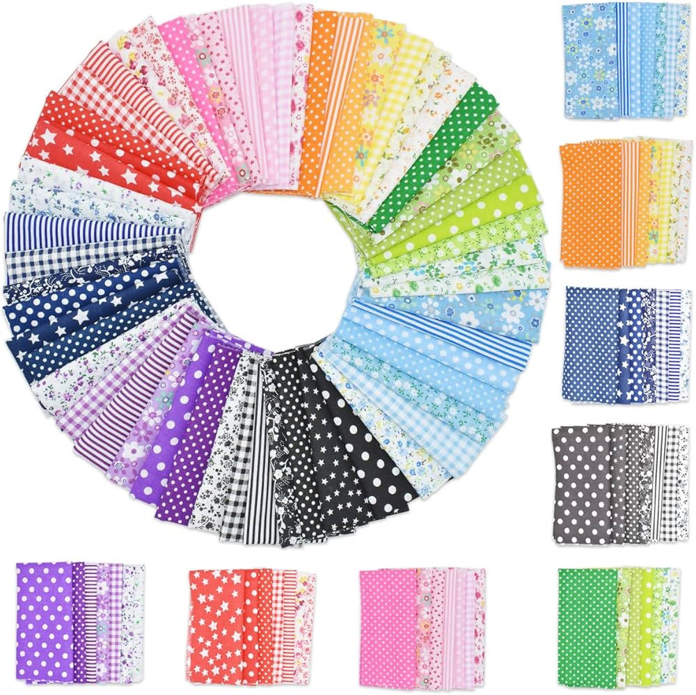 56Pcs 10"x10" Quilting Cotton Fabric Squares Sheets Pre-Cut Multi-Color No Repeat Design Printed ... | Amazon (US)