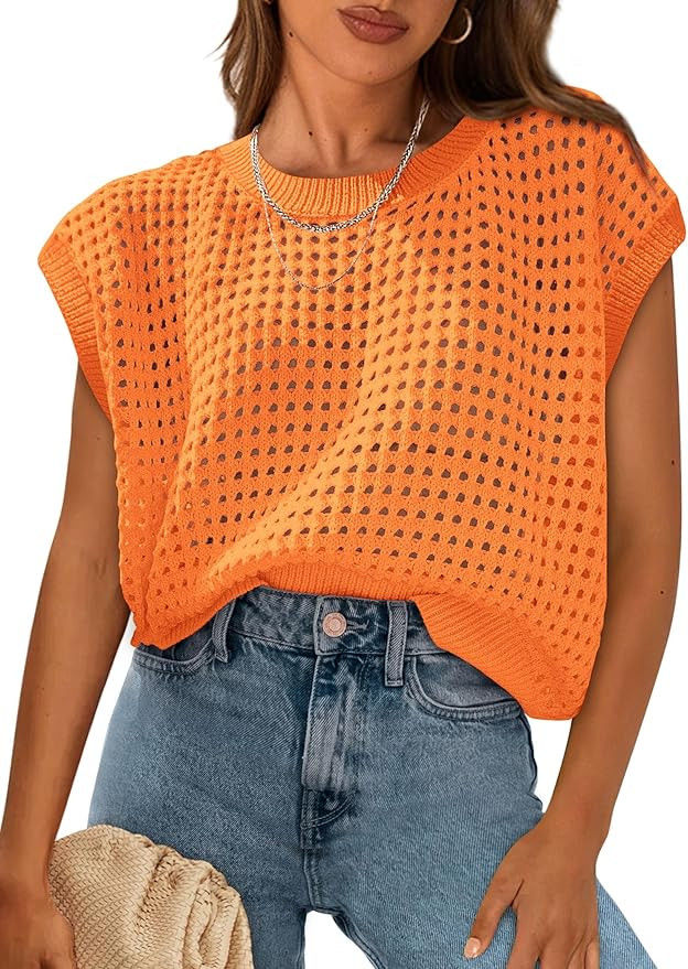 PRETTYGARDEN Womens Spring Tops 2025 Summer Shirts Crochet Cap Sleeve Sweater Pullover Cute Beach... | Amazon (US)