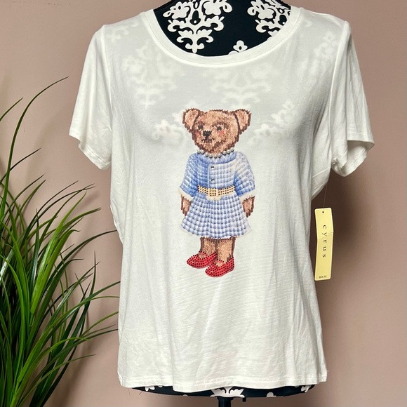 CYRUS Women’s Cream Graphic Embellished Teddy Bear Tee | Poshmark