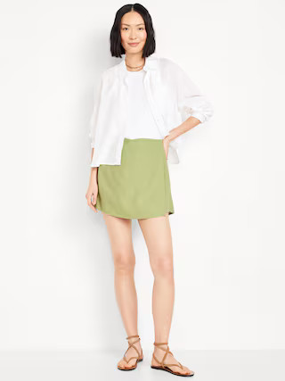 High-Waisted Faux-Wrap Linen-Blend Mini Skort | Old Navy (US)