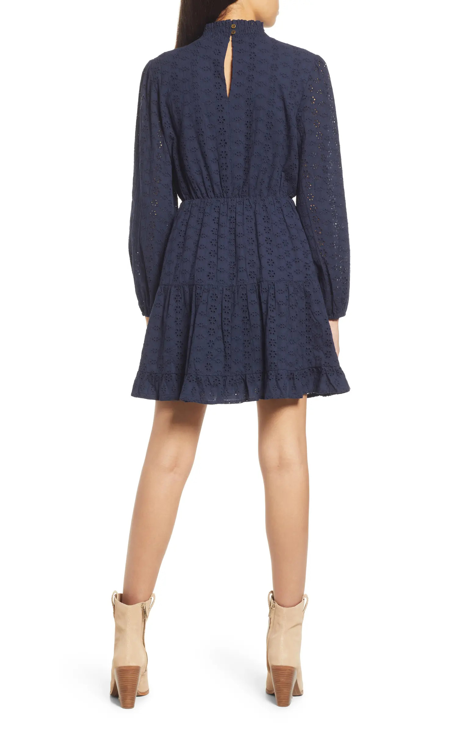 Sunday Funday Eyelet Detail Long Sleeve Cotton MinidressLOST + WANDER | Nordstrom