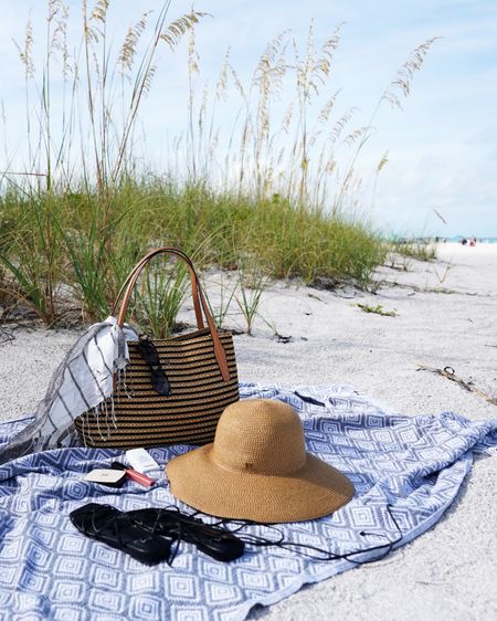 Summer essentials with one of my favorite woven totes & sunhat with UPF 50