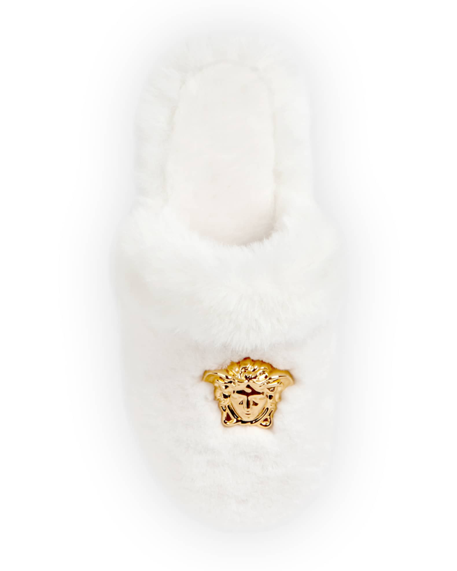 Versace Logomania Faux-Fur Slippers | Neiman Marcus