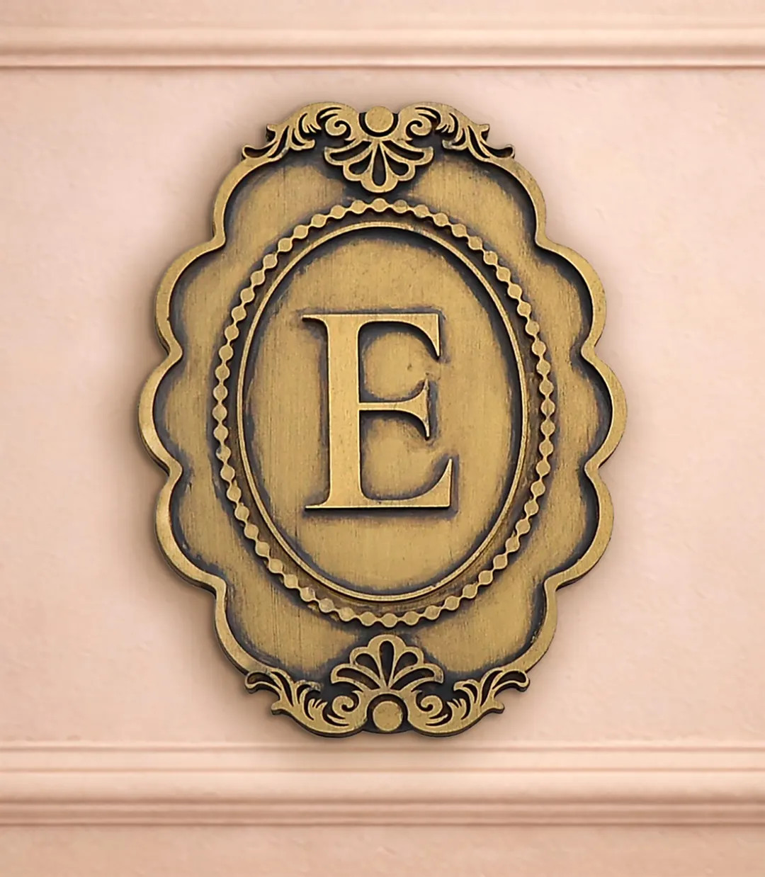 Personalized Antique Gold Monogram Wall Plaque, Scalloped Initial Sign Wall Charm, Elegant Weddin... | Etsy (US)