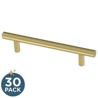 30-Pack Simple Bar 3-3/4 in. (96 mm) Modern Satin Gold Cabinet Drawer Pulls | The Home Depot