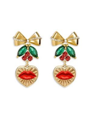 Luxe Kiss of Heart Goldtone Brass, Multi Cubic Zirconia & Enamel Drop Earrings | Saks Fifth Avenue OFF 5TH