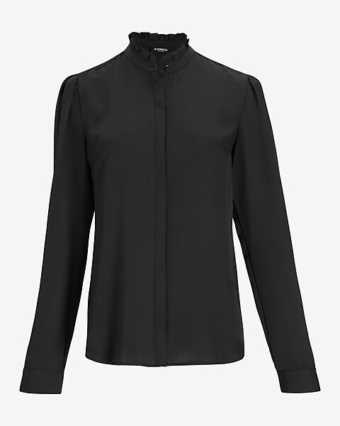 Ruffle Neck Relaxed Portofino Shirt | Express