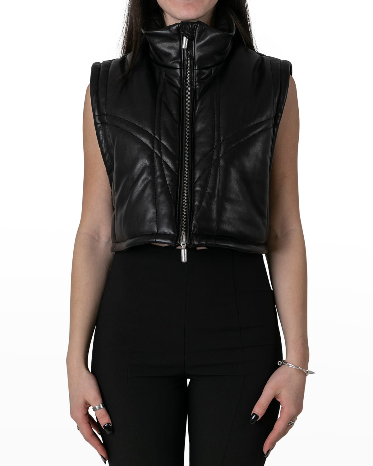 Matador Vegan Leather Cropped Puffer Vest | Neiman Marcus