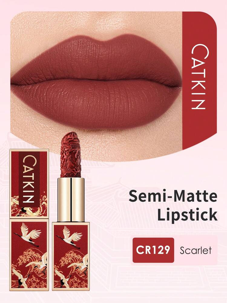 CATKIN Rouge Semi-Matte Carving Lipstick, Waterproof Long Lasting Satin Smooth Soft CR129 Scarlet | SHEIN
