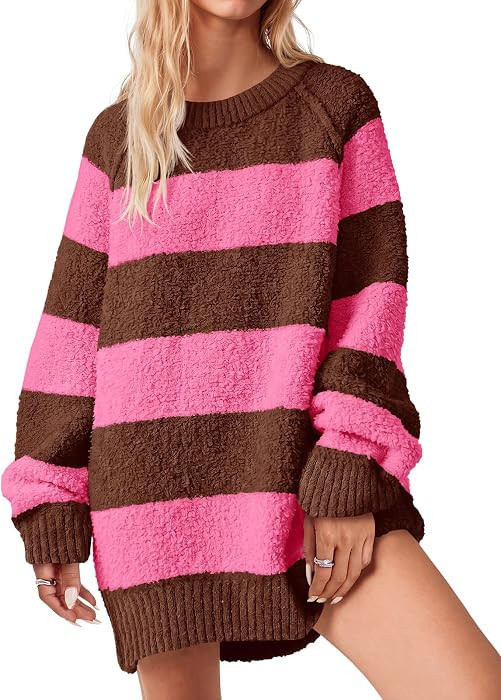 Saodimallsu Womens Oversized Sweater Fuzzy Long Sleeve Casual Tunic Sweater | Amazon (US)
