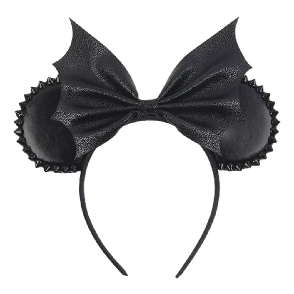 JIAHANG PU Mouse Ear Black Headband with Rivet, Halloween Bat Hair Bow Hairband, Festival Masquer... | Amazon (US)