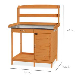 Garden Wooden Potting Bench w/ Metal Table Top - Natural | Best Choice Products 