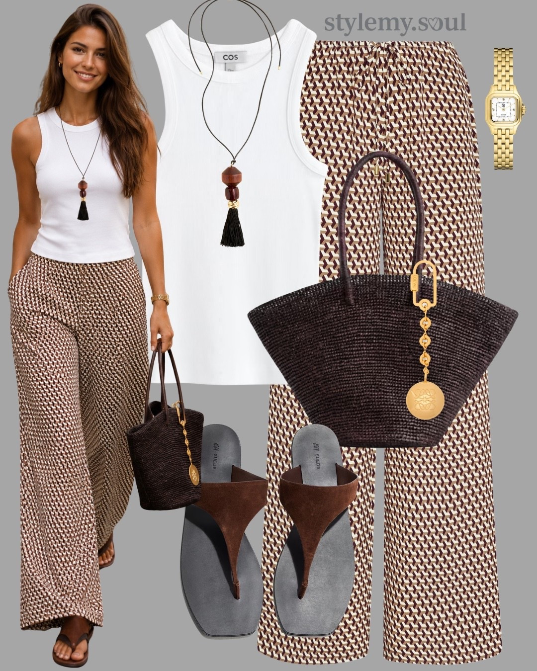 Summer outfit, workwear, white tank top, linen pants, necklace, watch, brown thong sandals

#LTKOver40 #LTKootd #LTKWorkwear