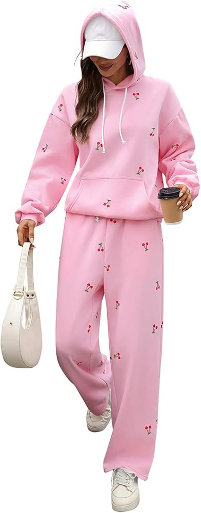 Women's 2 Piece Outfits Lounge Sets Floral Bow Fleece Long Sleeve Hoodies Sweatpants Sweats Track... | Amazon (US)