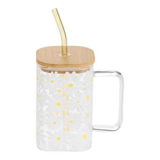 Square Glass Daisy To Go Tumbler With Straw by World Market | World Market