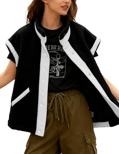 Womens Sherpa Vests Fuzzy Oversized Mock Neck Vest Button Down Winter Warm Clothes | Amazon (US)
