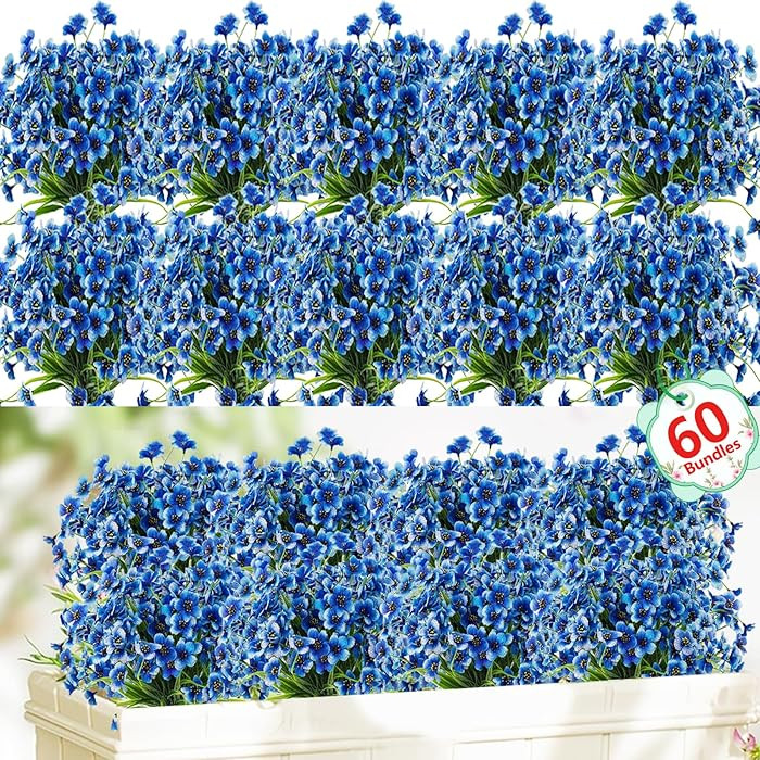 60 Pack Artificial Flowers for Outdoor Indoor Fake Plants, Faux Silk Flowers for Outdoors Outside... | Amazon (US)