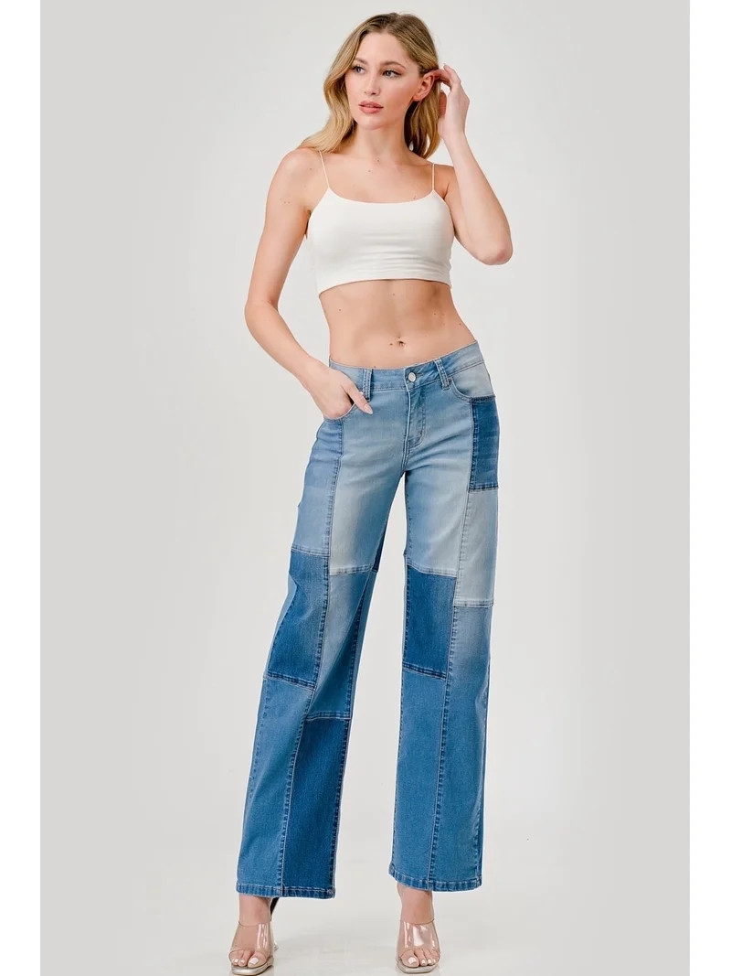 Color Blocked Patch Me up Combo Wide Leg Jean | Walmart (US)