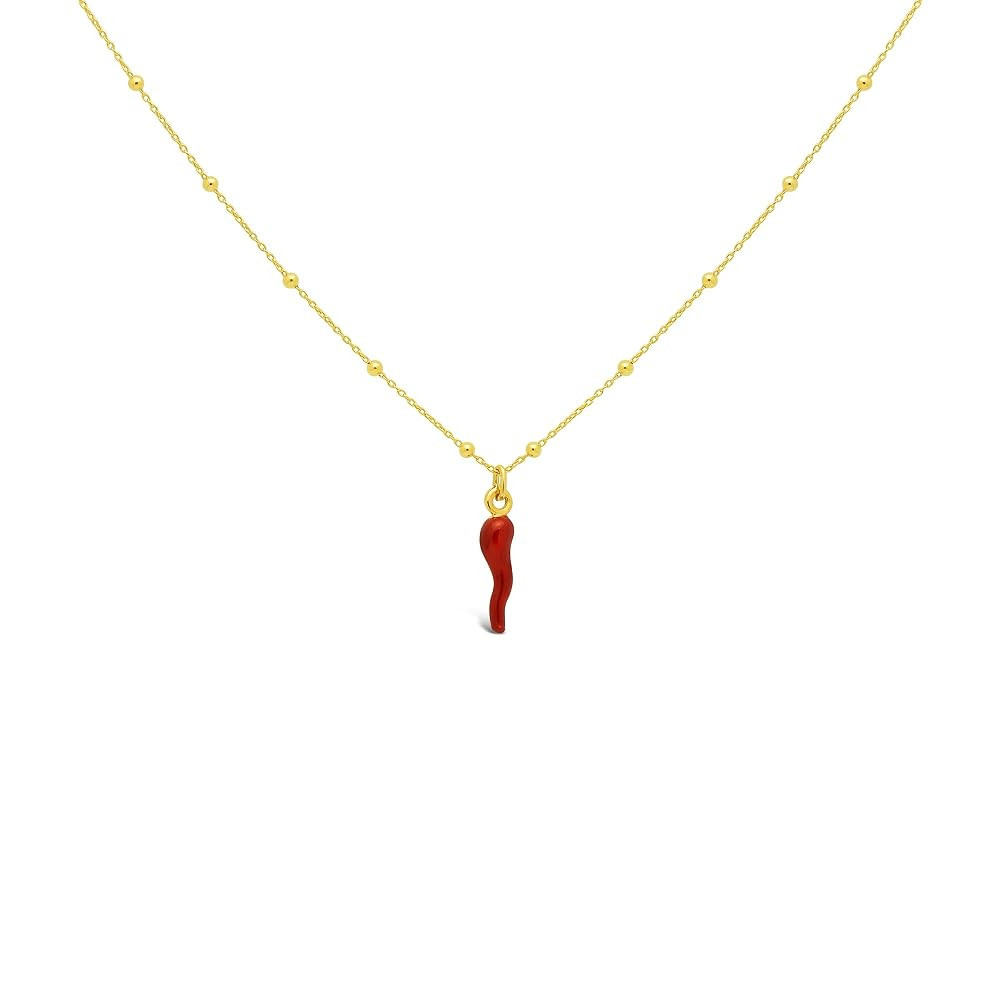FRONAY Italian Red Horn Necklace - 14k Gold Plated Silver Cornicello Good Luck Pendant | Amazon (US)