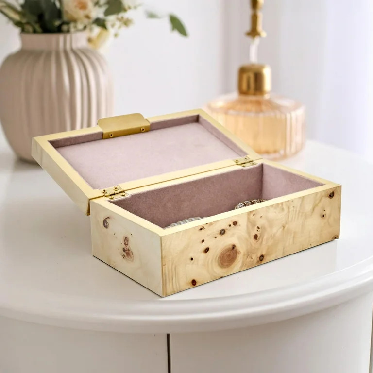 Beautiful by Drew Burl Wood Tabletop Storage Box, Decorative Jewelry Organizer with Lid, Natural ... | Walmart (US)