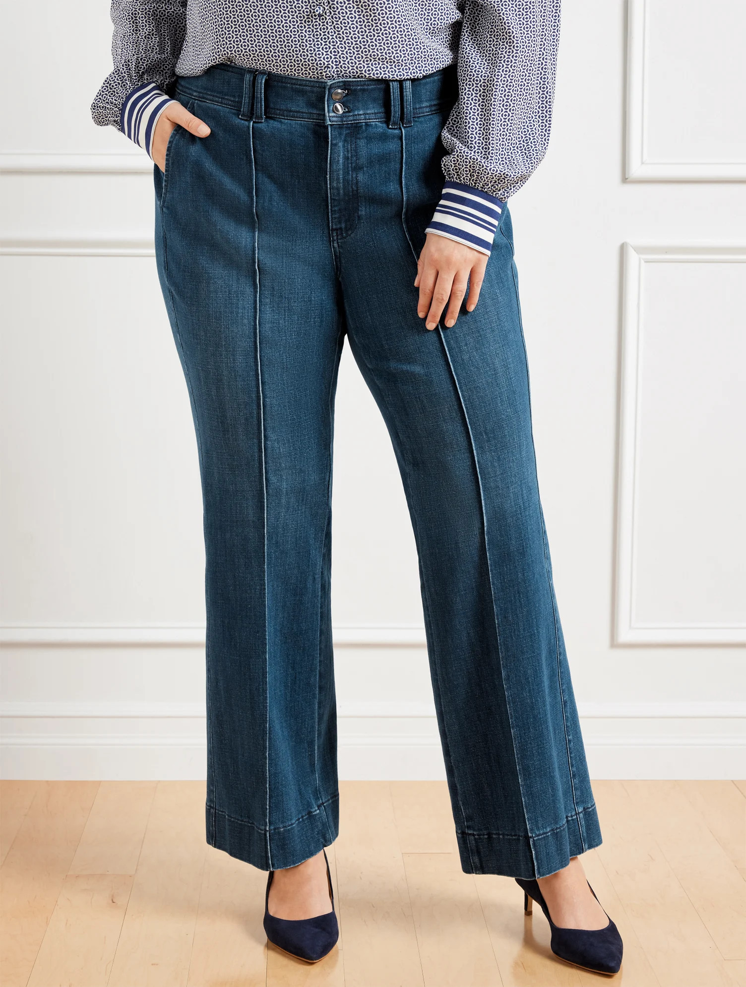 Plus Size - Flare Leg Pintuck Jeans - Lapis Wash - 22 Talbots | Talbots