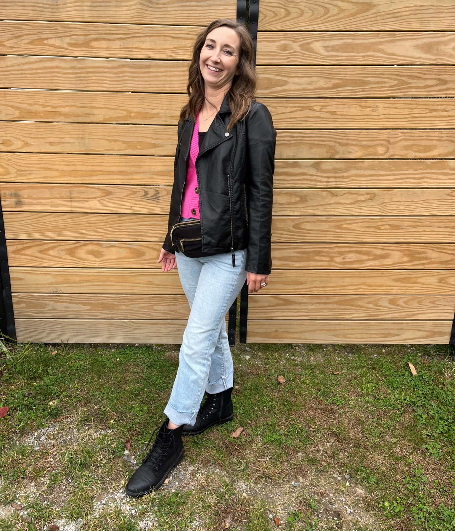 Leather layered over sweater with combat boots 

#LTKfindsunder50 #LTKstyletip #LTKSeasonal