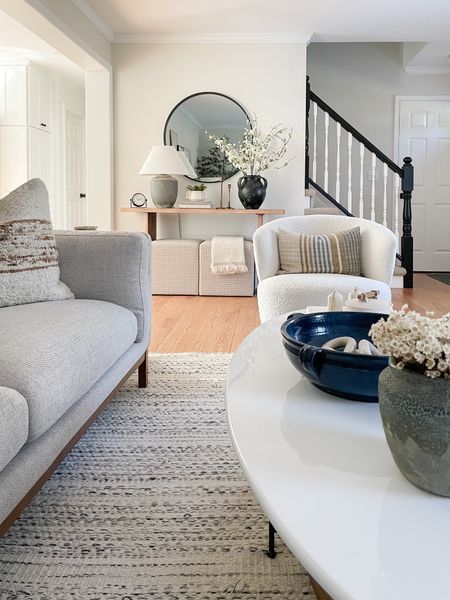 Modern coastal living room, console table, wool rug, home decor 

#LTKhome #LTKstyletip
