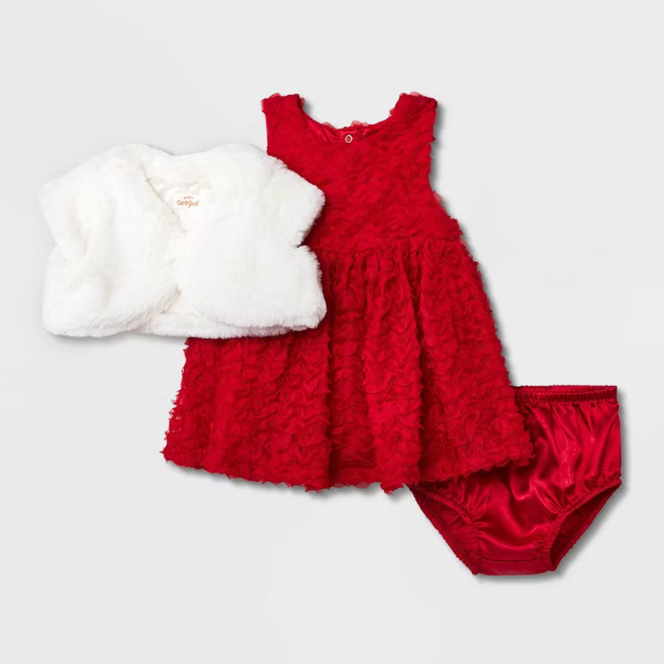 Baby Girls' Dress with Fur Shrug - Cat & Jack™ Red/Cream | Target