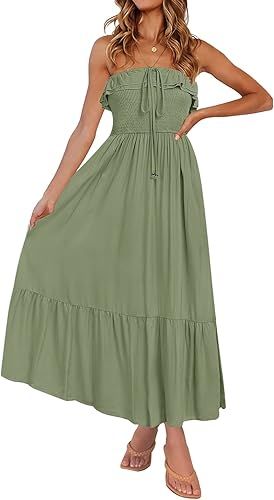 MEROKEETY Womens Summer Off Shoulder Ruffle Strapless Flowy Maxi Dress A Line Beach Party with Po... | Amazon (US)