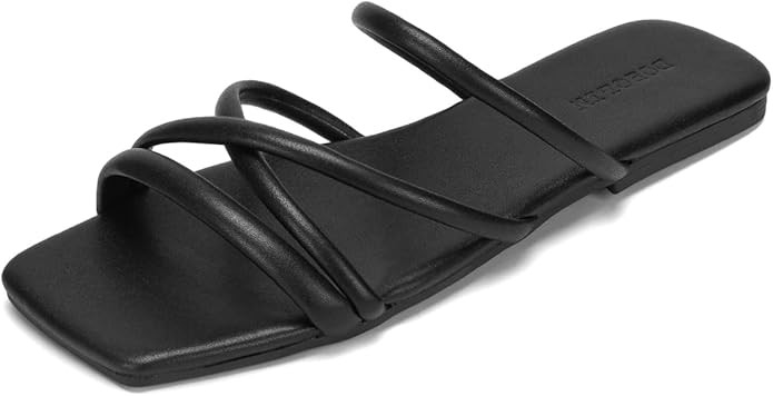 DOBOLIN Women's Strappy Flat Sandals Dressy Squared Open Toe Slide Sandals Comfortable Trendy Sum... | Amazon (US)