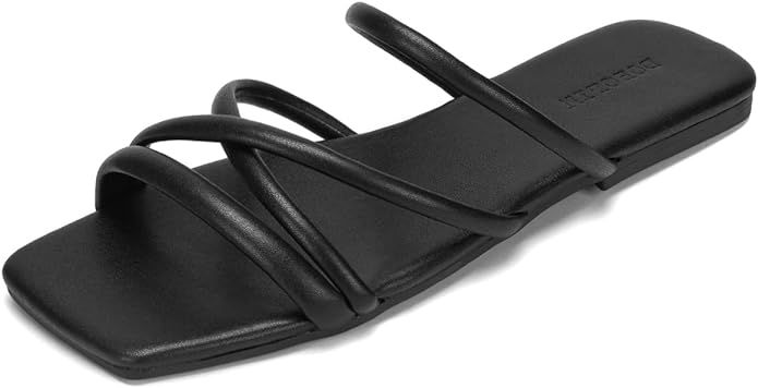 DOBOLIN Women's Strappy Flat Sandals Dressy Squared Open Toe Slide Sandals Comfortable Trendy Sum... | Amazon (US)